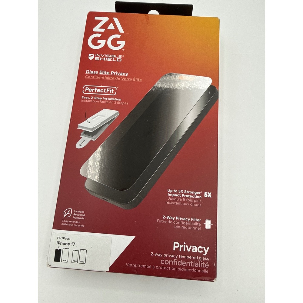 ZAGG Glass Elite Privacy Screen Protector iPhone 17  2-Way Filter 5X Stronger